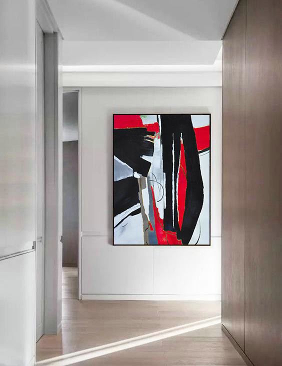 Pop Art Canvas,Hand Painted Large Vertical Red Contemporary Painting On Canvas,Large Canvas Art,Modern Art Abstract Painting,Black,White,Red,Grey,Pale Blue.etc